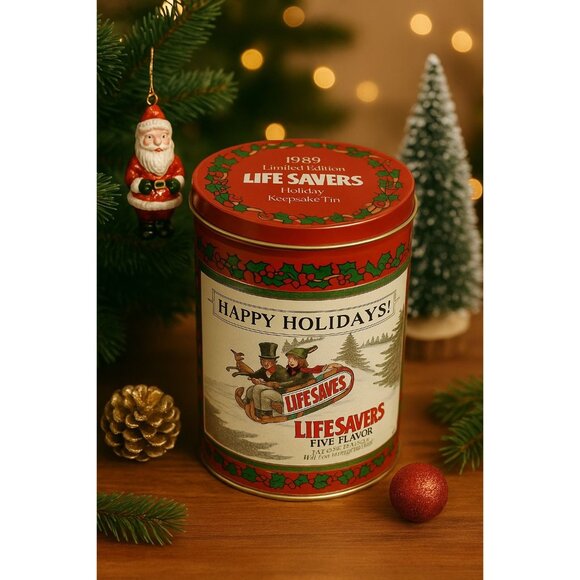 Vintage 1989 Life Savers Holiday Keepsake Tin Christmas Retro Storage Empty - Picture 1 of 8